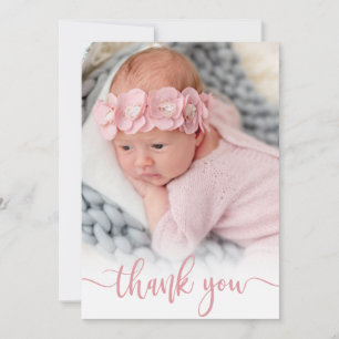 Modern Rosa Script Newborn Baby Photo Tack Kort