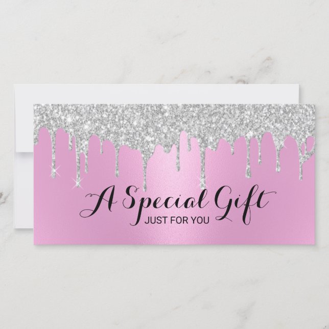 Modern Rosa & Silver Drips - Salon Gift-certifikat (Framsida)