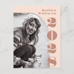 Modern Rosa Skål Båge Fet Skrift Foto Examen Meddelande Vykort