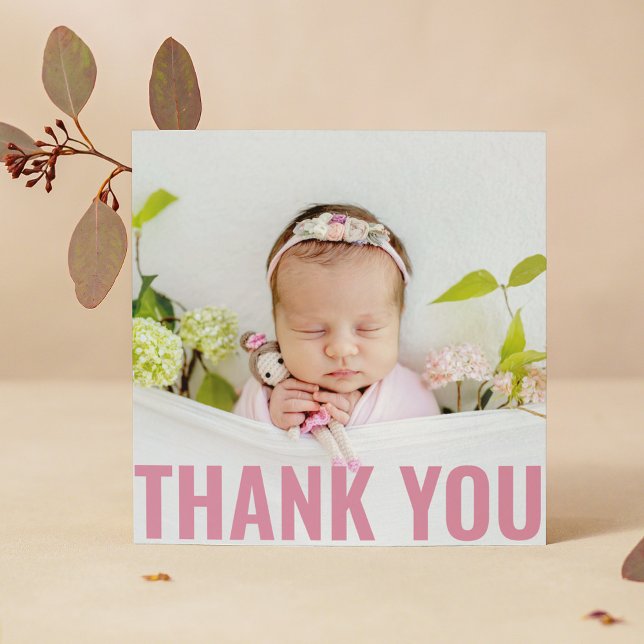 Modern Rosa Skrift Baby Foto Tack Kort (Skapare uppladdad)