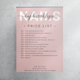 Modern Rosa Skript Nagelsalong Prislista Poster