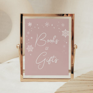 Modern Rosa Snöflingor Baby Shower Bokar och prese Poster