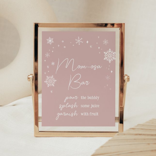 Modern Rosa Snöflingor Baby Shower Mamma Osa Pub Poster (Modern Pink Baby It's Cold Outside Baby Shower Mom Osa Bar Sign)