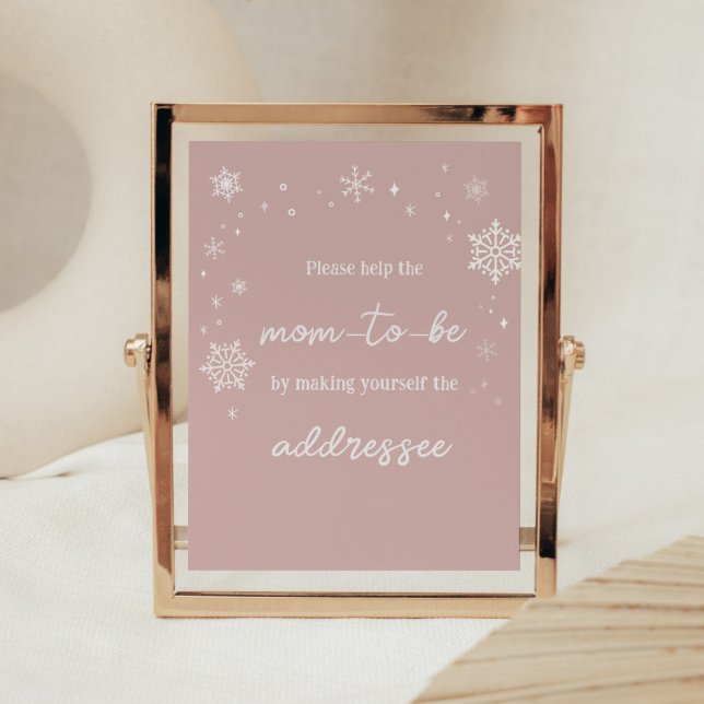 Modern Rosa Snöflingor Kuvert Station Poster (Modern Pink Baby It's Cold Outside Baby Shower Envelope Station Sign)