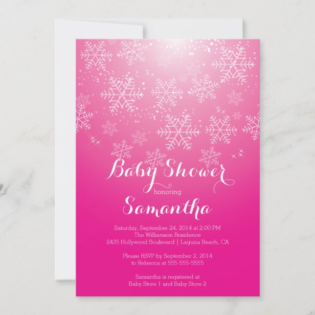 Modern Rosa Snowflake Girls Baby Shower-inbjudan Inbjudningar (Framsida)