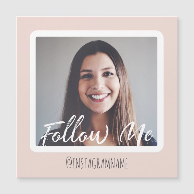 Modern Rosa Social Media följer med mig Photo Magn (Framsida)