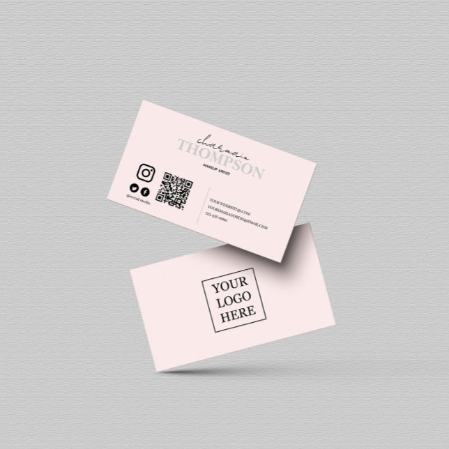 Modern  Rosa Social Media Icon QR-kod Visitkort (Skapare uppladdad)