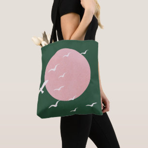 Modern Rosa Sol & Fåglar Minimalistisk Konst Tygkasse