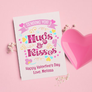 Modern Rosa som skickar dig Hugs och Kisses Julkort