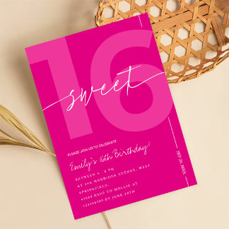 Modern Rosa Söt 16-årsdag Inbjudningar