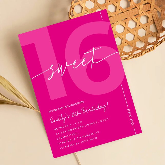 Modern Rosa Söt 16-årsdag Inbjudningar (Skapare uppladdad)