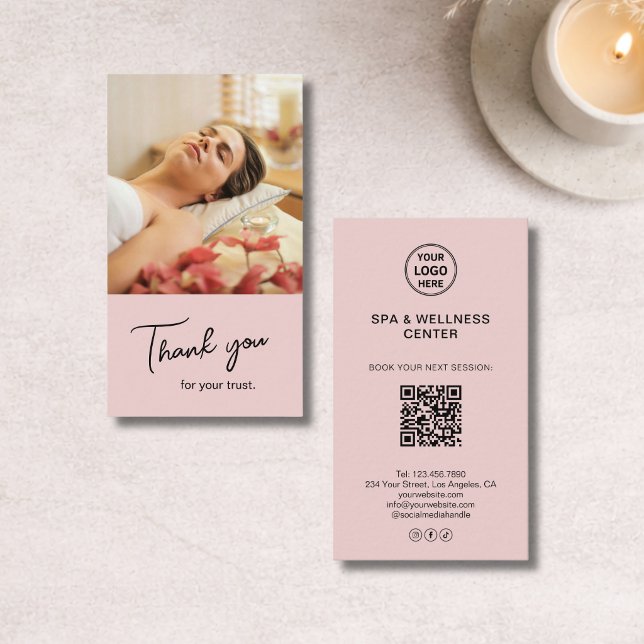 Modern Rosa Spa Wellness Tackkort Visitkort (Modern Pink Spa Wellness Thank You Card)