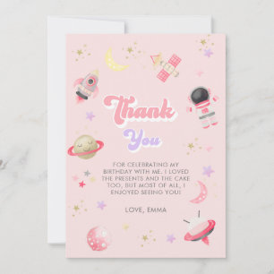 Modern Rosa Space Galaxy Girl Birthday Tack Kort