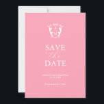 Modern Rosa Spara Datum Datumet<br><div class="desc">Meddela er förlovning med dessa minimalistiska "save the date"-inbjudningar till bröllop. De har en blandning av klassisk och skrivstilstypografi i vitt över en trendig rosa bakgrund med en monogramkrona högst upp. Använd mallfälten för att anpassa med ditt namn och bröllopsdatum. Anpassa även färgerna för att passa ditt önskade bröllopstema. Baksidan...</div>