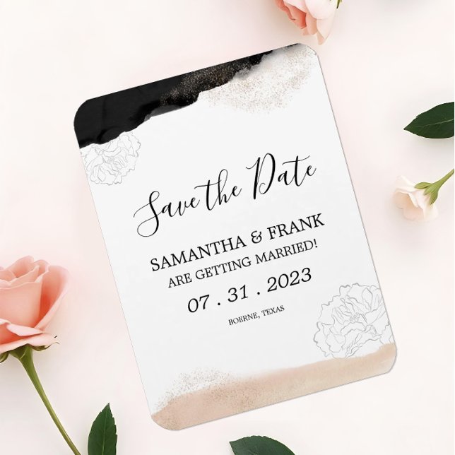 Modern  Rosa Spara datum Magnet (Magnetic Save the Date Card)