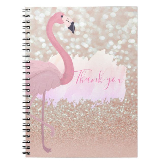 Modern Rosa Sparkly Flamingo, Tack Anteckningsbok (Framsidan)