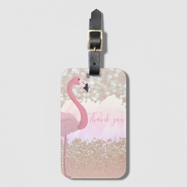 Modern Rosa Sparkly Flamingo, Tack Bagagebricka (Framsida vertikal)