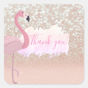 Modern Rosa Sparkly Flamingo, Tack Fyrkantigt Klistermärke