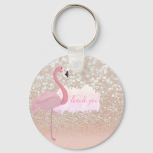Modern Rosa Sparkly Flamingo, Tack Nyckelring