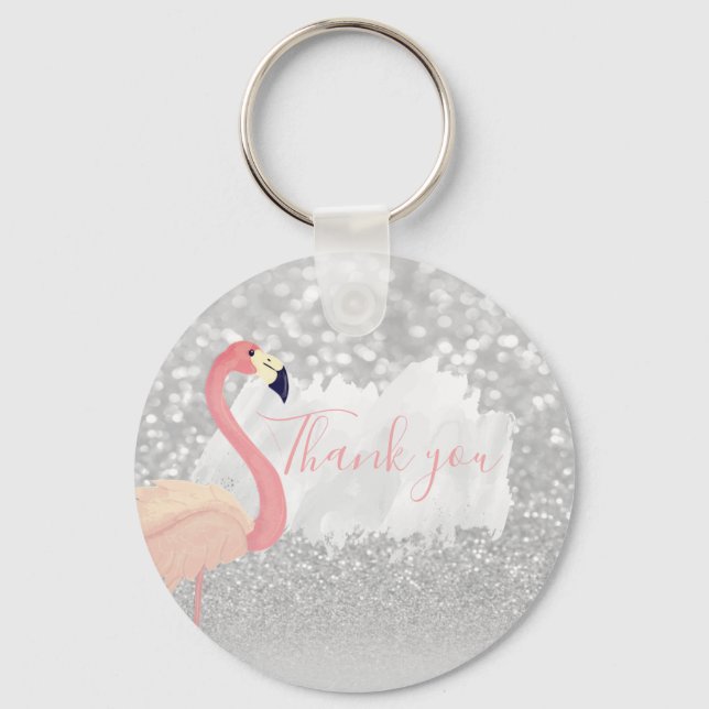 Modern Rosa Sparkly Flamingo, Tack Nyckelring (Framsida)