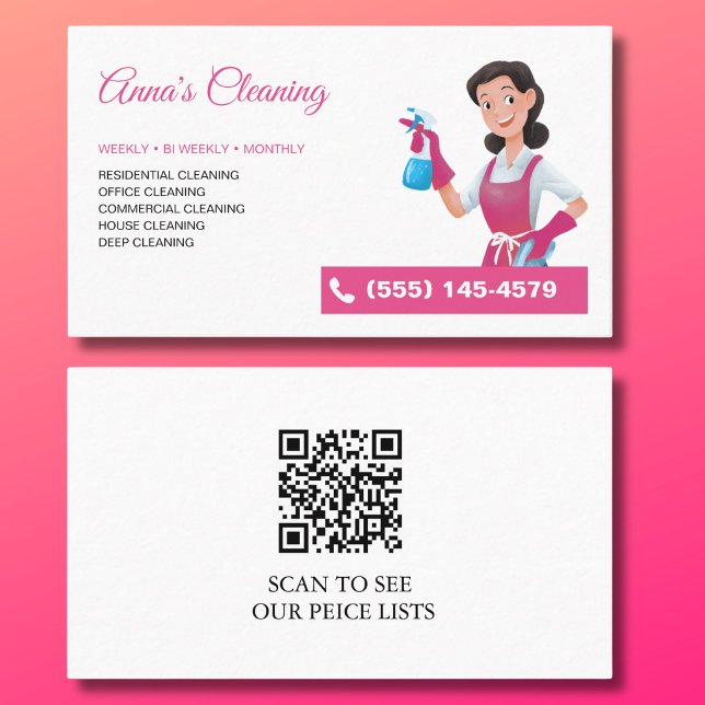 Modern Rosa Städhjälp QR-kod Visitkort (Skapare uppladdad)