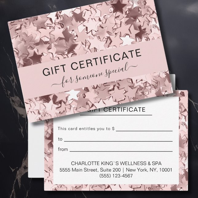 Modern Rosa Stars Business Gift Certificate (Modern Pink Stars BUSINESS GIFT CERTIFICATE)