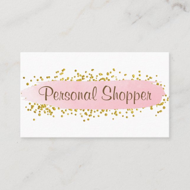 Modern Rosa Strip Guld Glitter Personal Shopper Visitkort (Framsida)