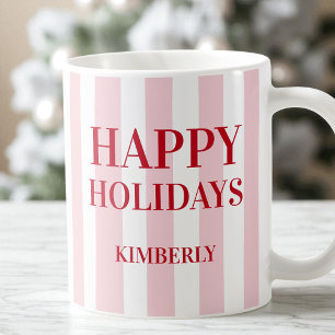 Modern Rosa Stripe Personlig Glad helg Kaffemugg