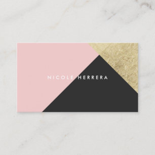 Modern  rosa svart chic guld foil färg block visitkort