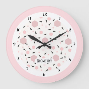 Modern Rosa Svart Geometrisk Triangel Mönster Stor Klocka