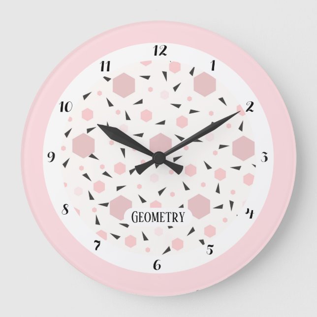 Modern Rosa Svart Geometrisk Triangel Mönster Stor Klocka (Framsida)