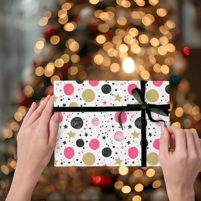 Modern rosa svart guld julpresentpapper presentpapper (Skapare uppladdad)