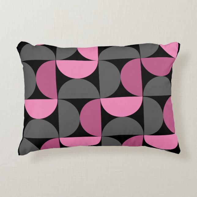 Modern rosa, svart och grått i mitten av århundrad prydnadskudde (Framsidan)