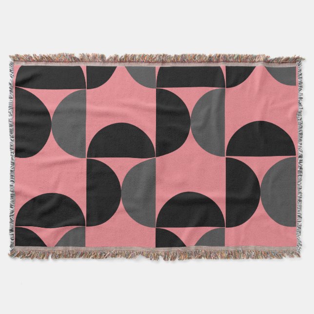 Modern Rosa svart och grått i mitten av århundrade Filt (Framsidan)