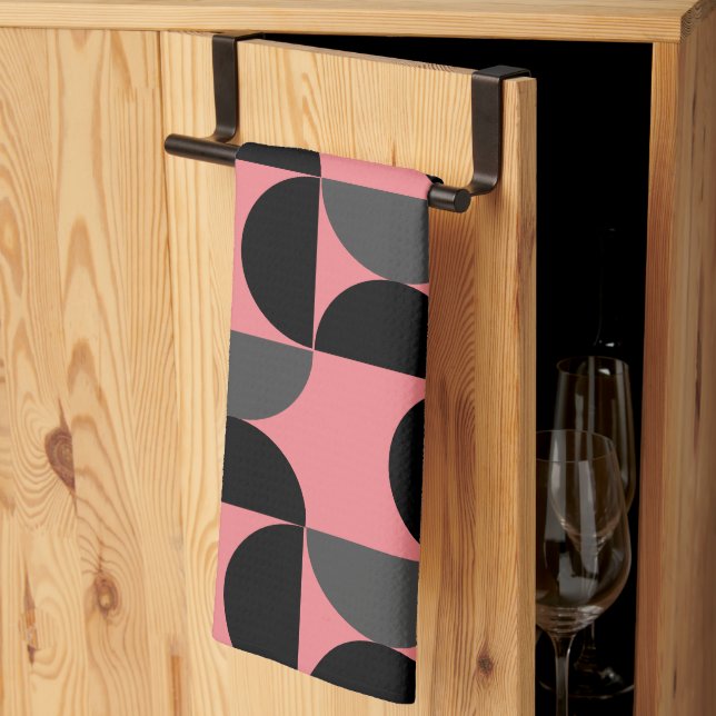 Modern Rosa svart och grått i mitten av århundrade Kökshandduk (Thirds Fold)