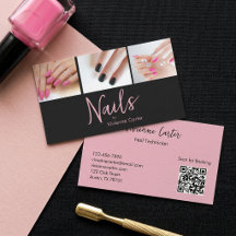 Modern Rosa Svart Skript 3 Foto Nagel QR-kod