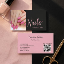Modern Rosa Svart Skript Foto Nagelkonstnär QR-kod