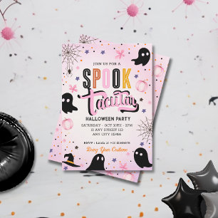 Modern Rosa Svart Söt Skräckinjagande Halloween Inbjudningar