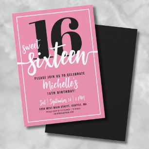 Modern Rosa Sweet Sixteen 16-årsfest Inbjudningar