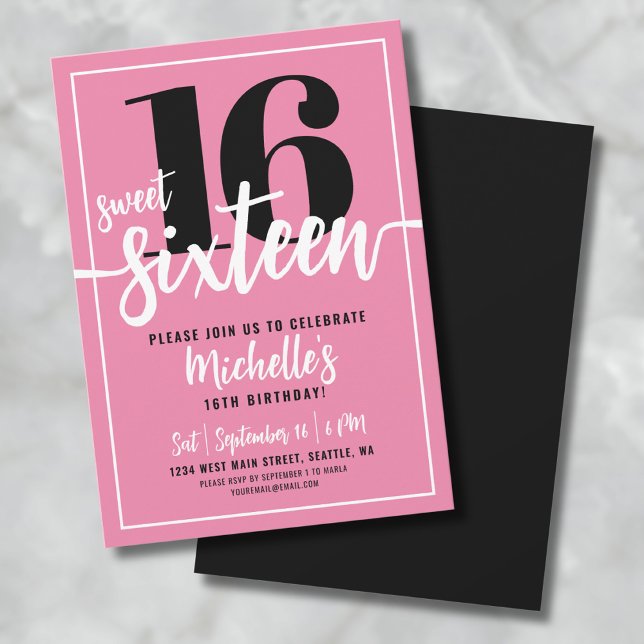 Modern Rosa Sweet sixteen 16:e Födelsedagsfesten Inbjudningar (Modern Chic Pink Sweet Sixteen 16th Birthday Party Invitation)