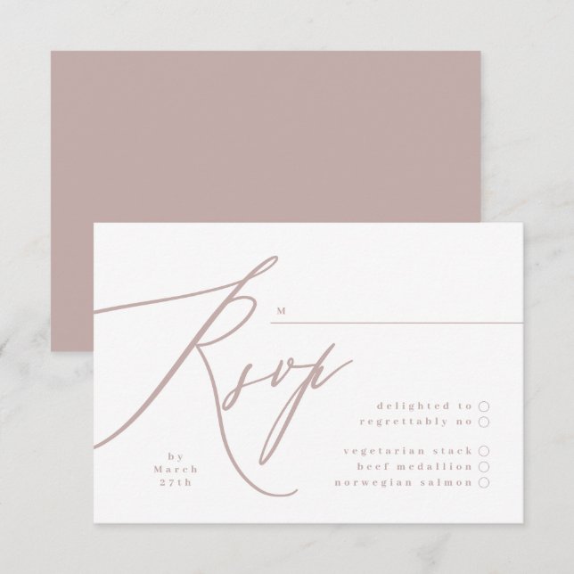 Modern Rosa Taupe Calligraphy Bröllop OSA Kort (Fram/baksida)