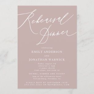 Modern Rosa Taupe Calligraphy Rehearsal Dinner Inbjudningar