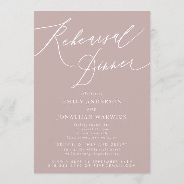 Modern Rosa Taupe Calligraphy Rehearsal Dinner Inbjudningar (Framsida)
