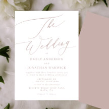 Modern Rosa Taupe Calligraphy Simple Bröllop