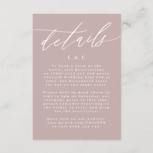Modern Rosa Taupe Calligraphy Simple Bröllop OSA Kort (Framsida)