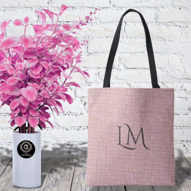 Modern rosa taupe-monogram med glitterdetalj tygkasse (Skapare uppladdad)
