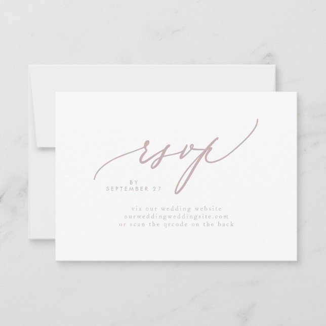 Modern Rosa Taupe White Simple Bröllop QR CODE OSA Kort (Framsida)