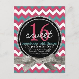 Modern Rosa Teal Chevron Girly Sweet 16 Inbjudningar