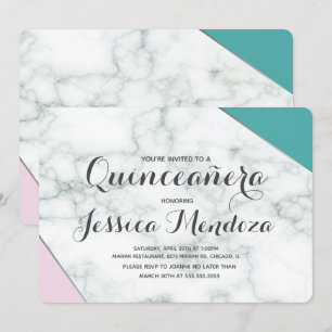 Modern Rosa Teal Marmor Quinceañera Sweet 15 Inbjudningar
