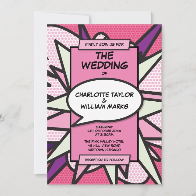Modern Rosa Tecknad Bok Thed Wedding bjudning Inbjudningar (Framsida)